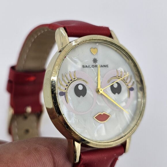 Sailor Jane Women's Watch 34MM Women Face Dial Gold Case Red Leather Bands - Picture 6 of 14